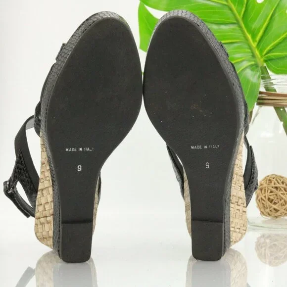 Aquatalia Womens Neve Sandal Size 9 Black Leather Snakeskin Wedge Heel Platform - Picture 10 of 11